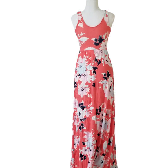 SO Scoop Neck Maxi Dress salmon floral Size XS - Picture 2 of 7